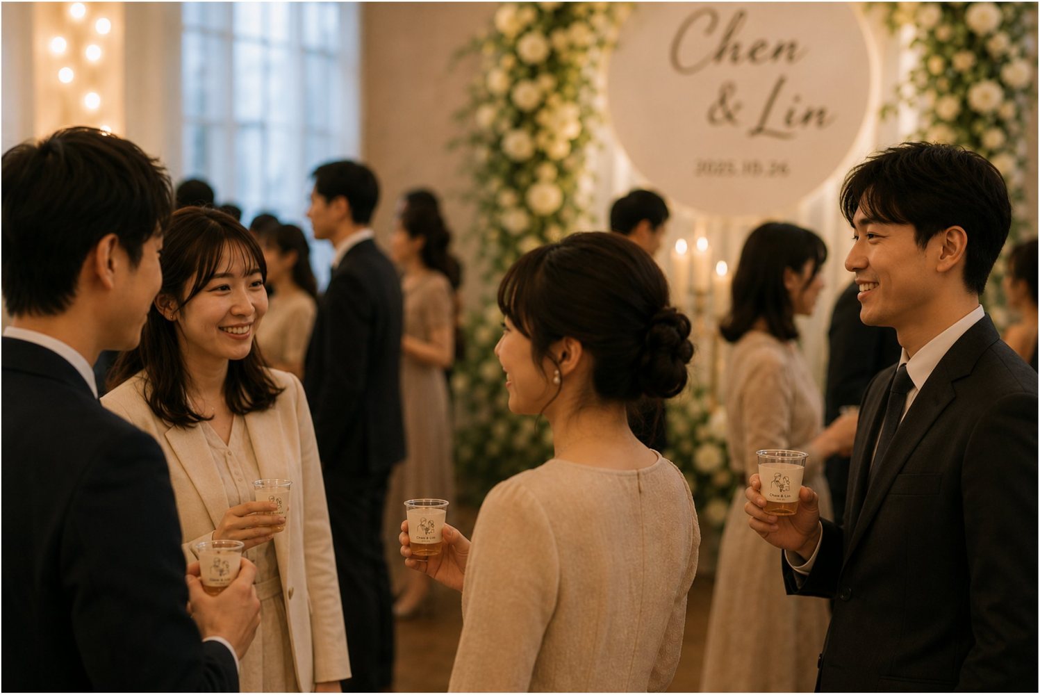 賓客手持客製婚禮咖啡杯